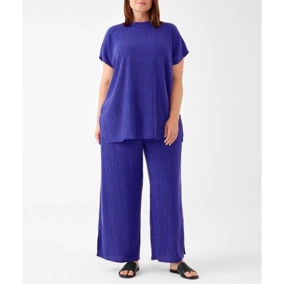 Eileen Fisher $188 Woven Plissé Wide Leg Pants Blue Violet 2X NEW - Picture 2 of 7